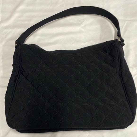 Vera Bradley Black Quilted Microfiber Shoulder Bag Hobo Purse Two Front Pockets - Picture 6 of 7